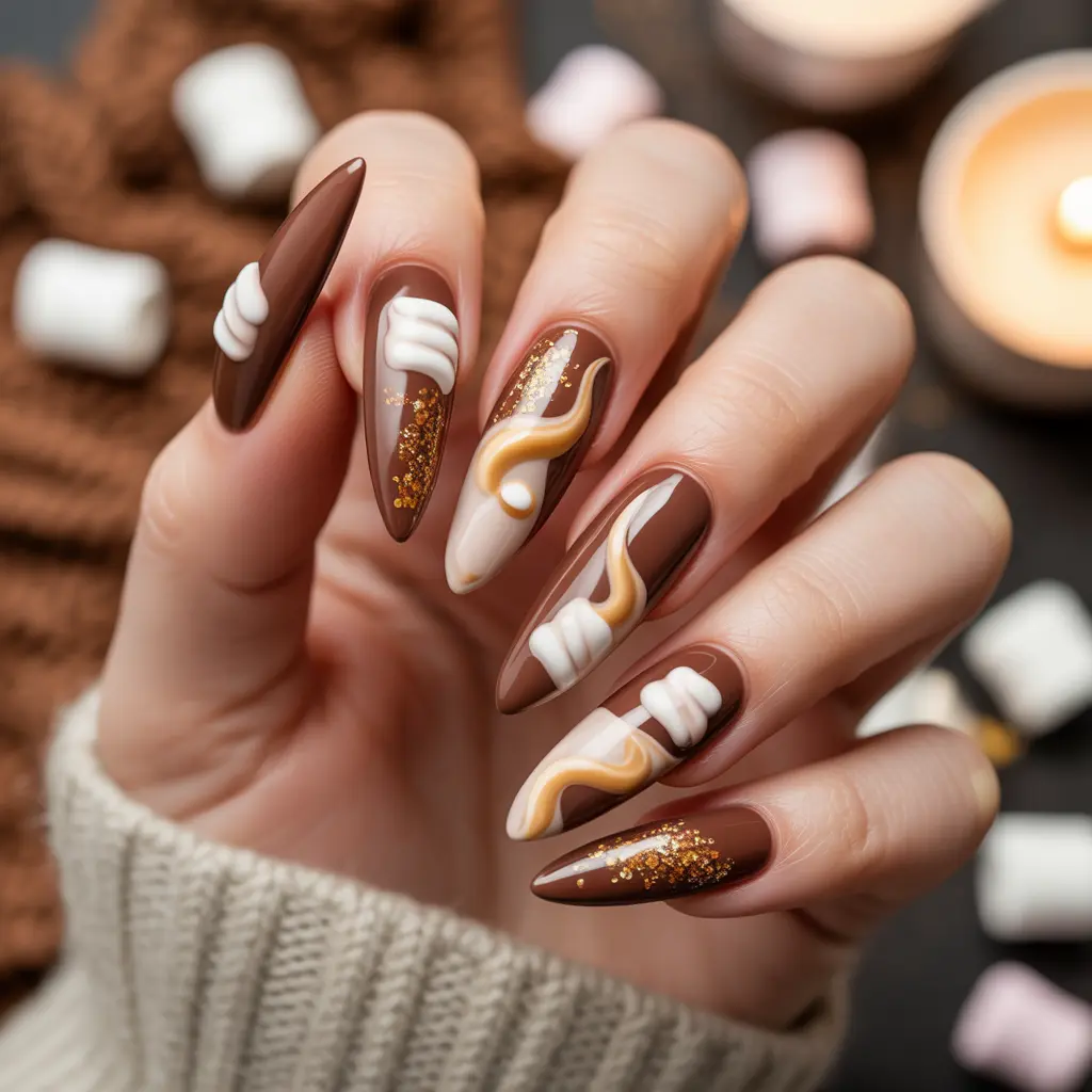 Hot Cocoa Marshmallow Nails