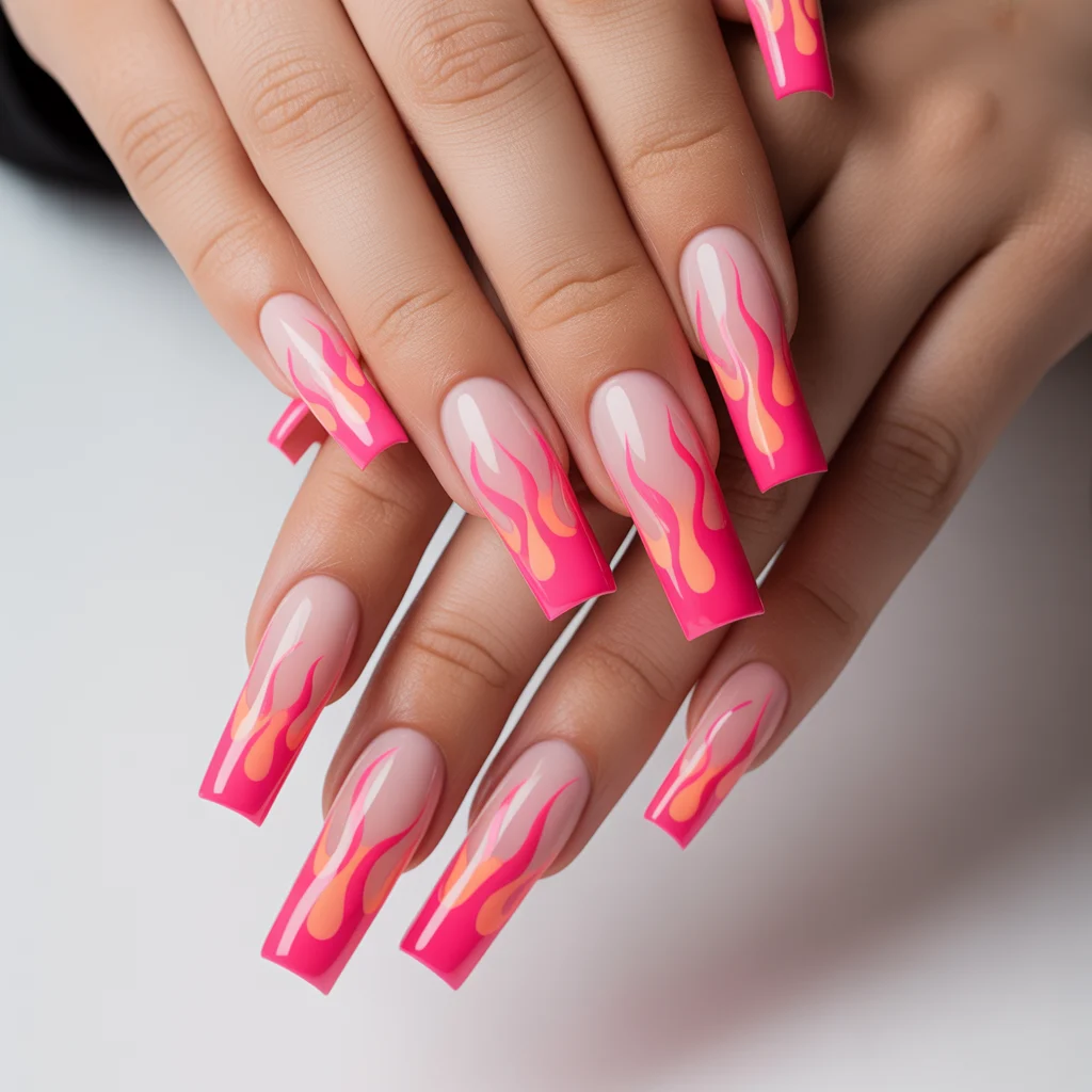 Hot Pink Flame Tips Nail