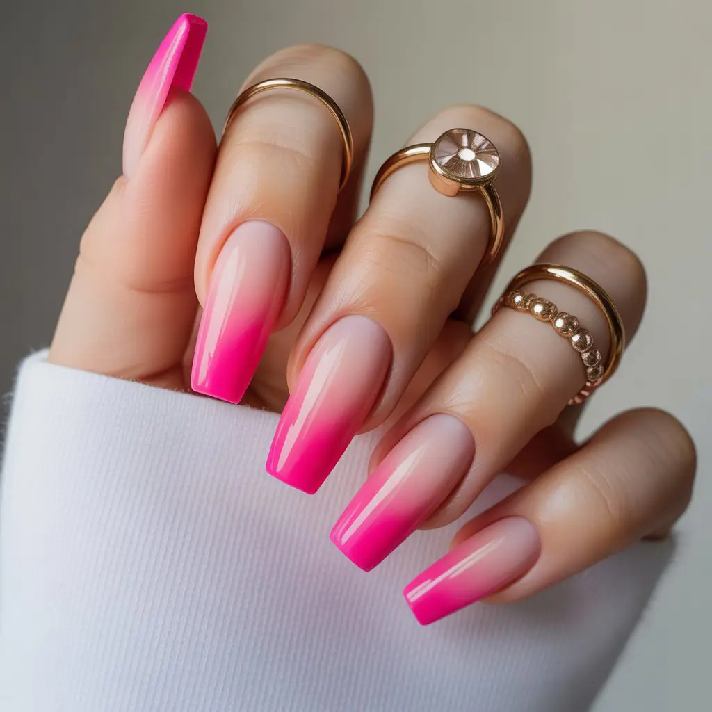 Hot Pink Glow Fade Nails