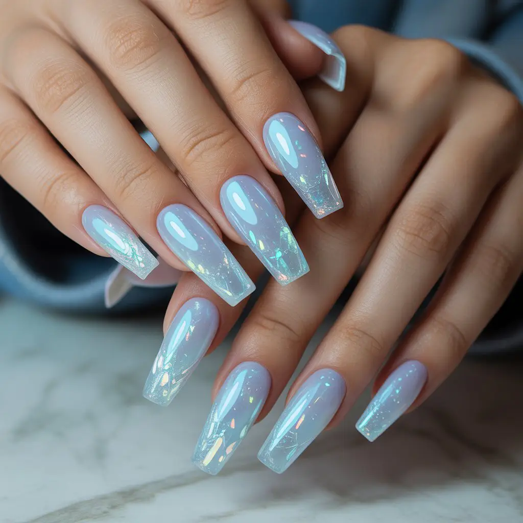 Ice Blue Shimmer Nails