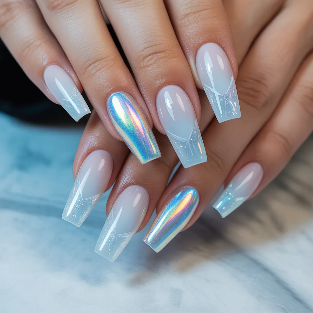 Icy Gradient with Holographic Accent Nails 