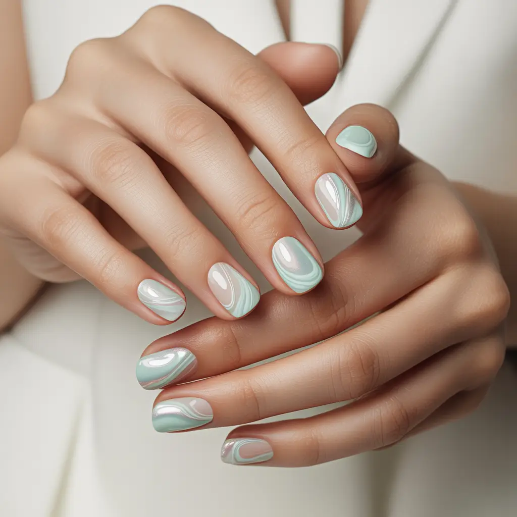 Icy Mint Swirl Nails