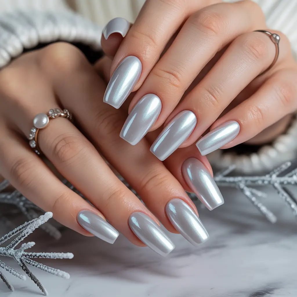 Icy Pearl Grey Nails