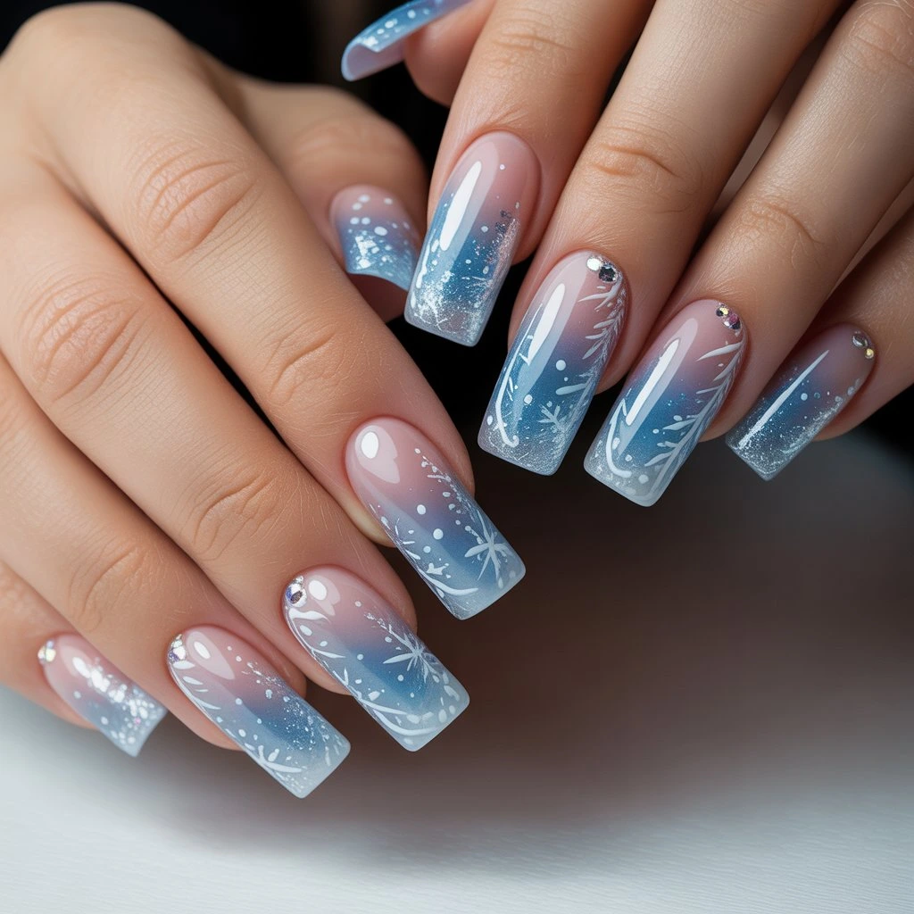 Icy Snowfall Ombre Acrylics Nails