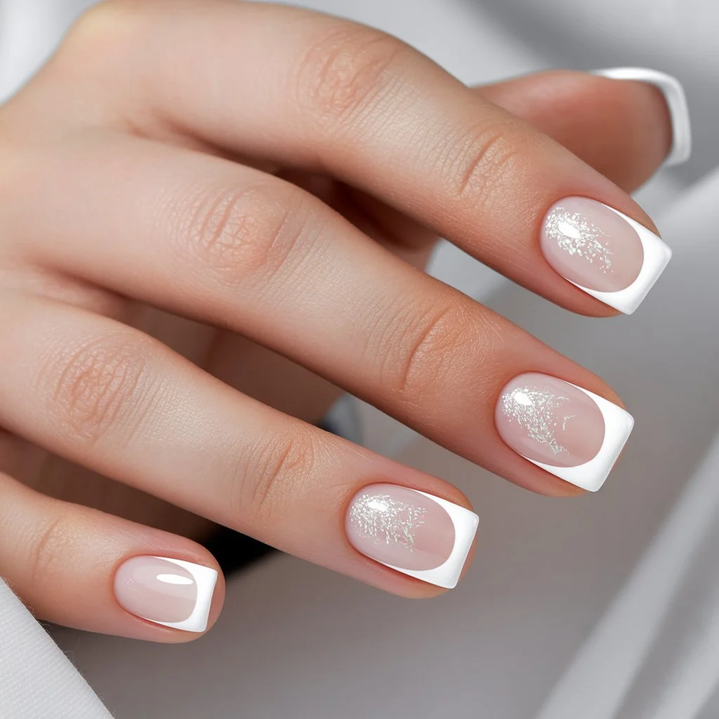 Icy White Block Tips Nail