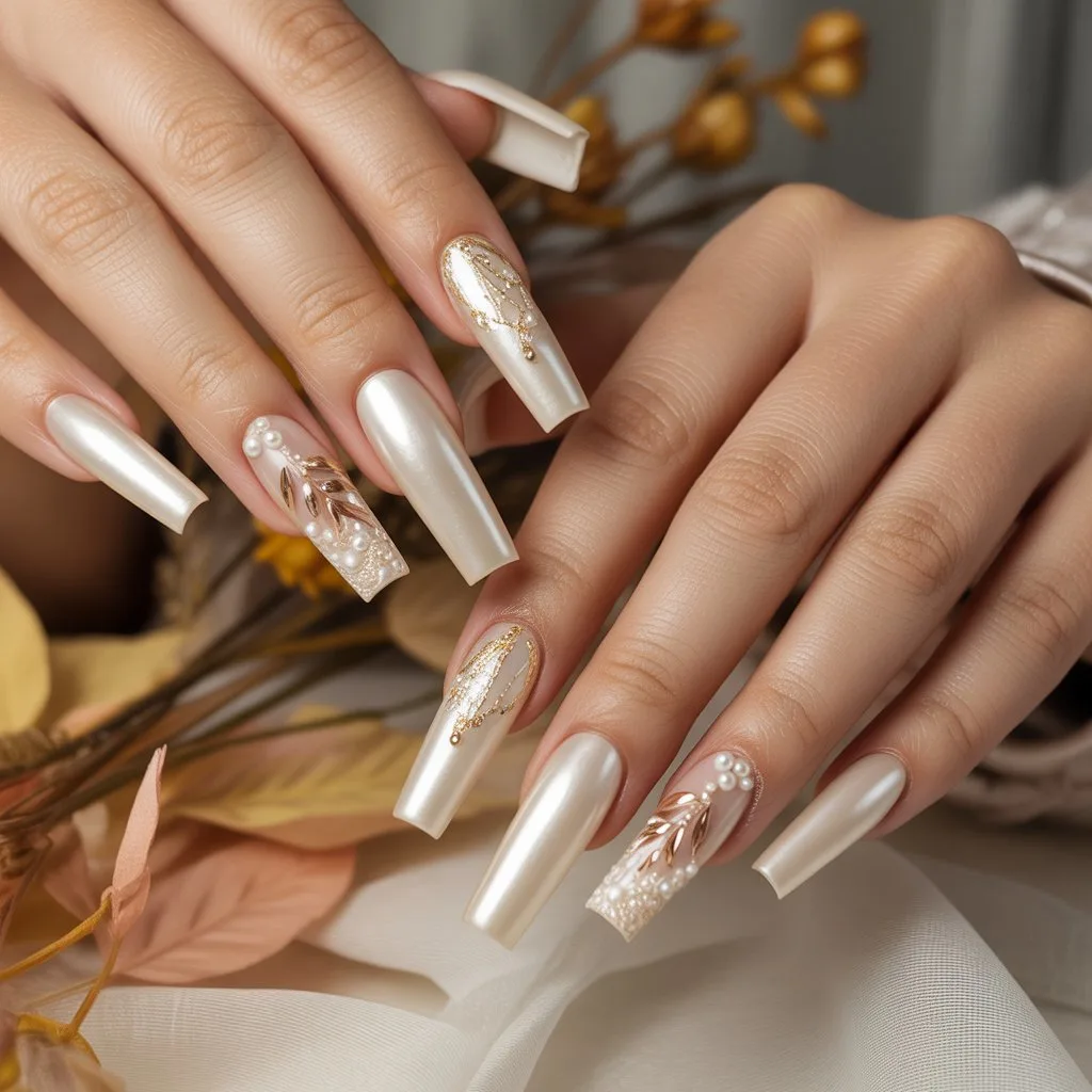 Ivory Pearl Veil Nails