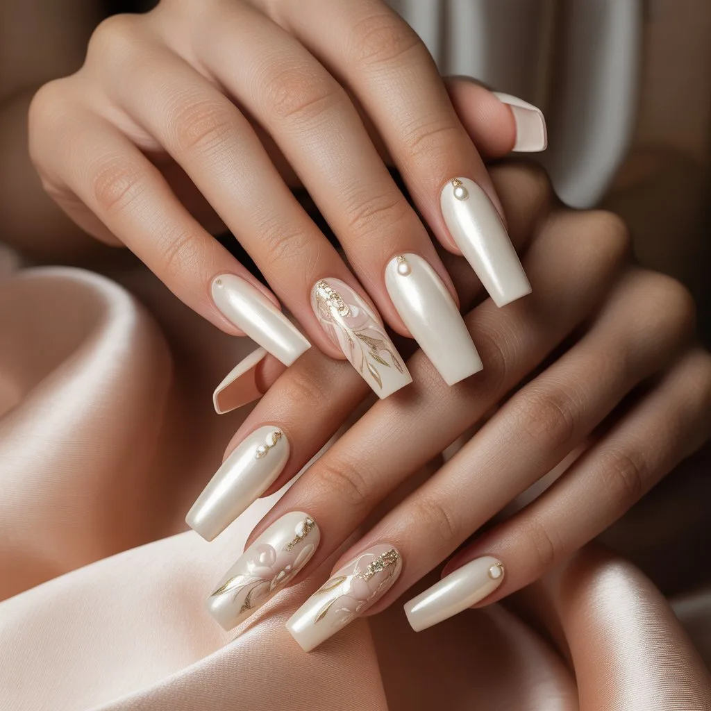 Ivory Satin Matte Acrylics Nail