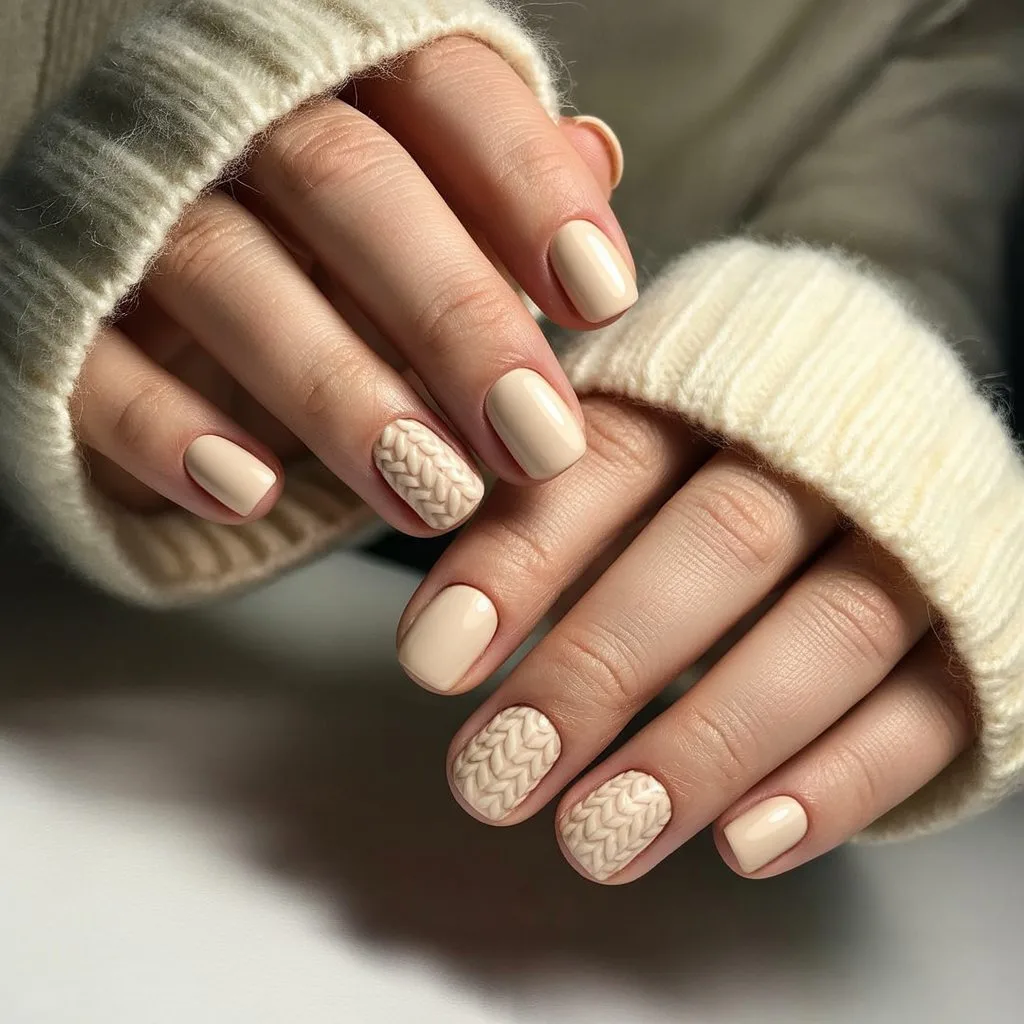 Knit-Cream Accent Squares Nail