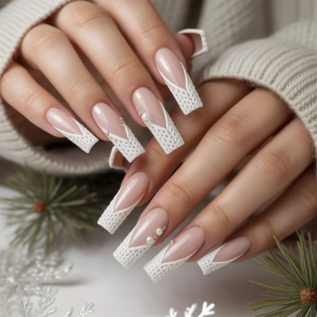 Knitted White French Accents Nail