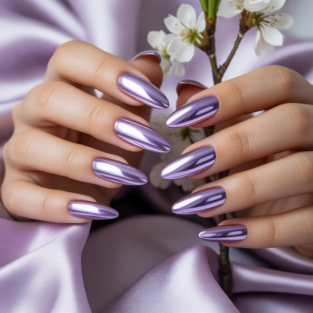 Lavender Chrome Shine Nails