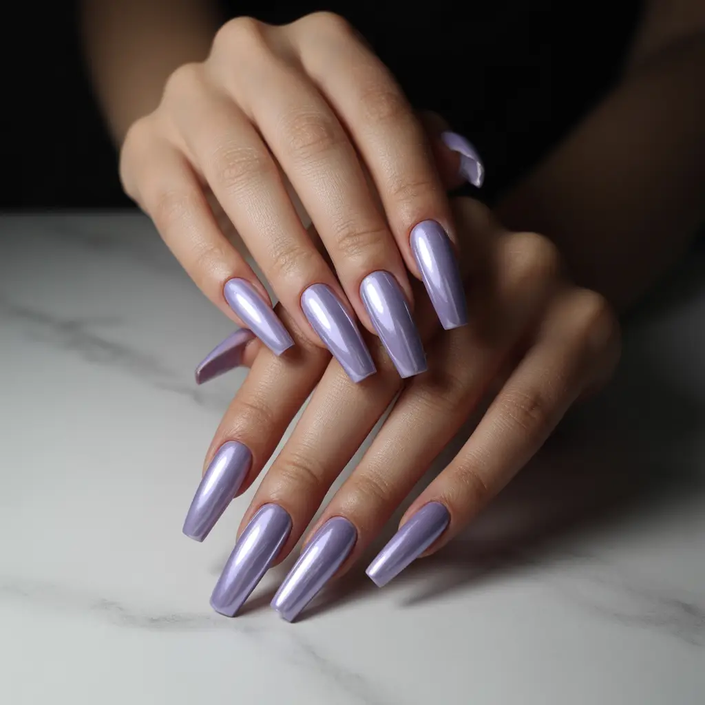 Lavender Chrome Shine Nails