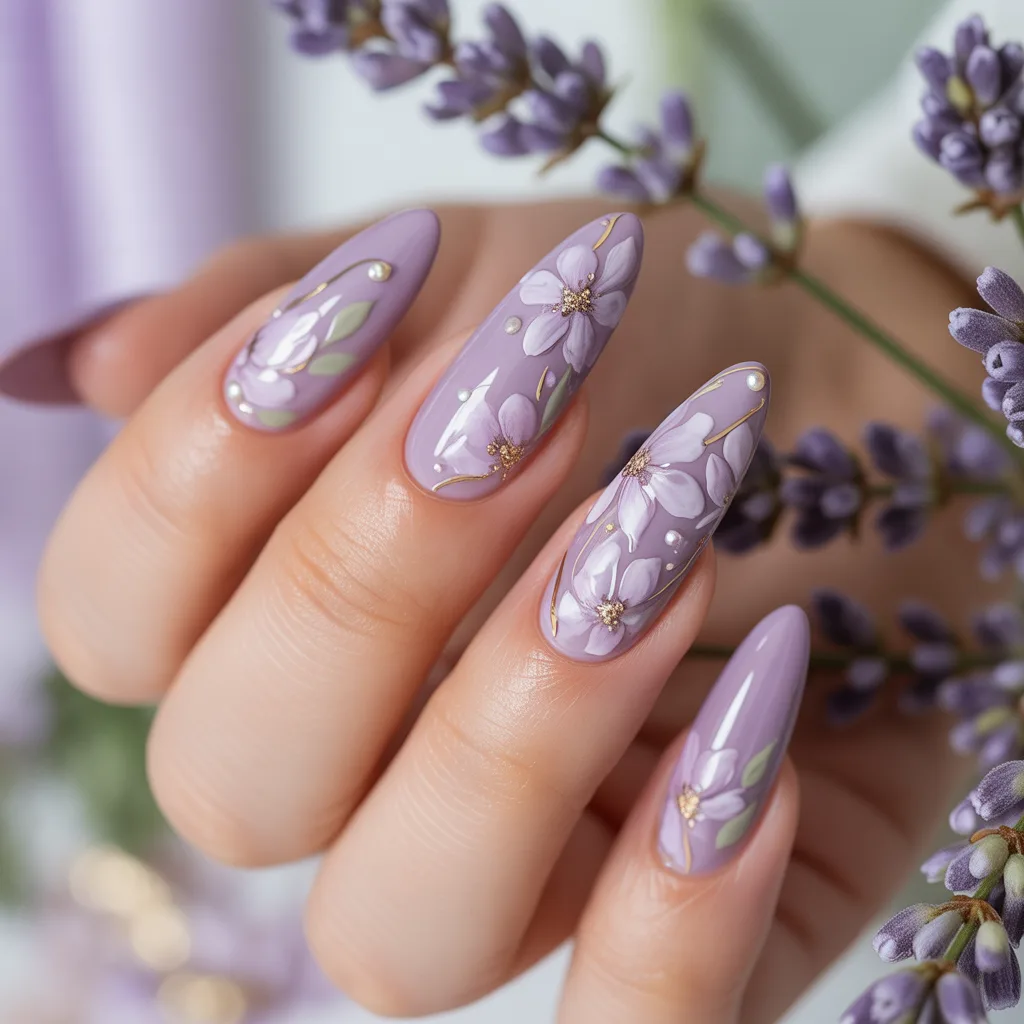 Lavender Floral Blossom Art Nails