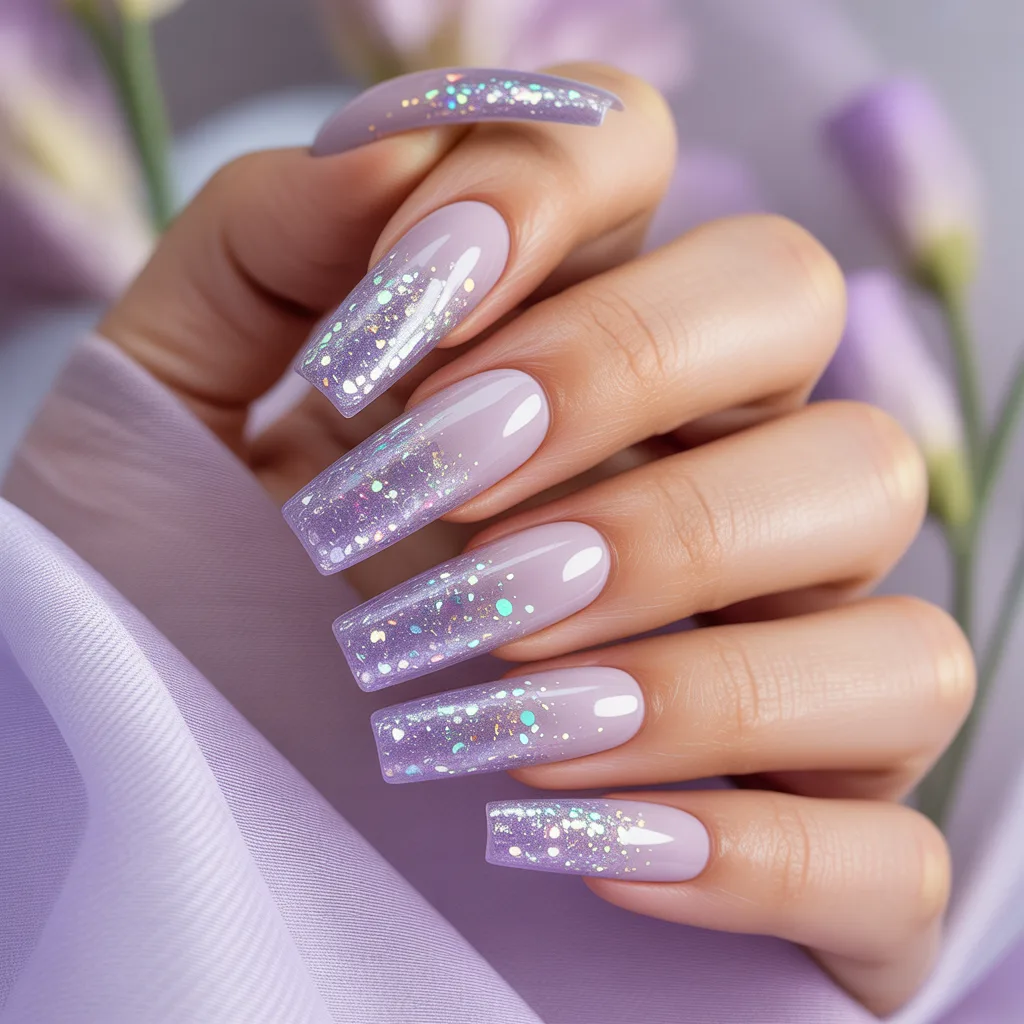 Lavender Glitter Gradient Nails