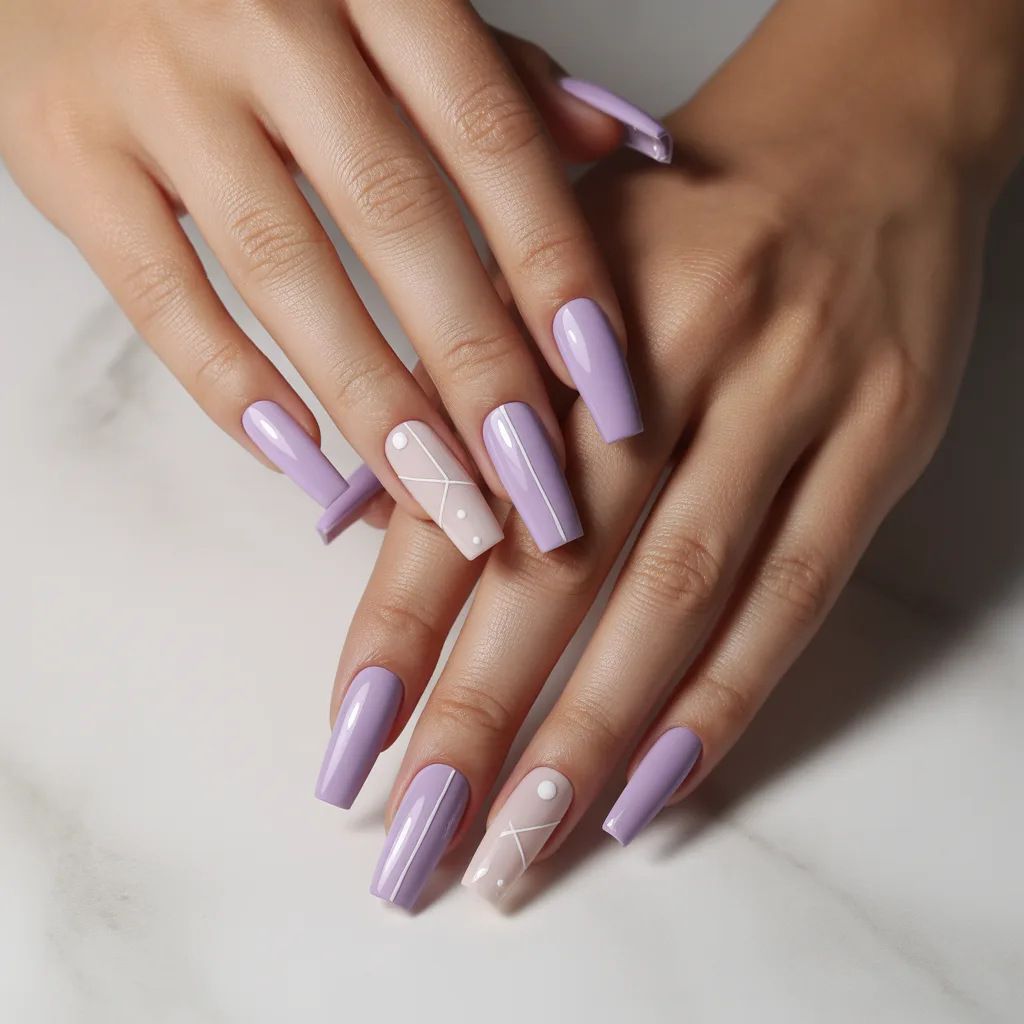 Lavender Nails with Minimal Stickers Nails