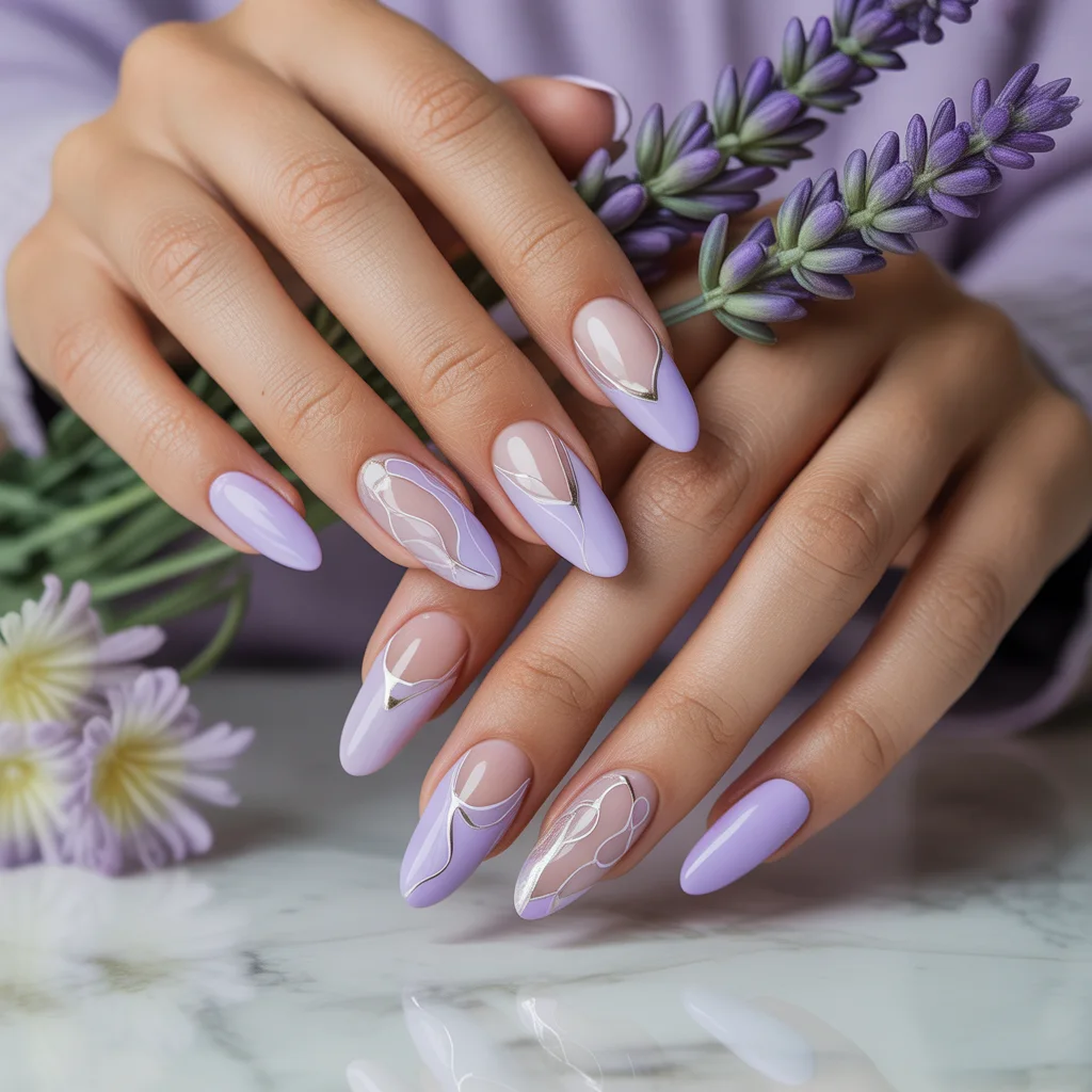 Lavender Negative Space Art Nails
