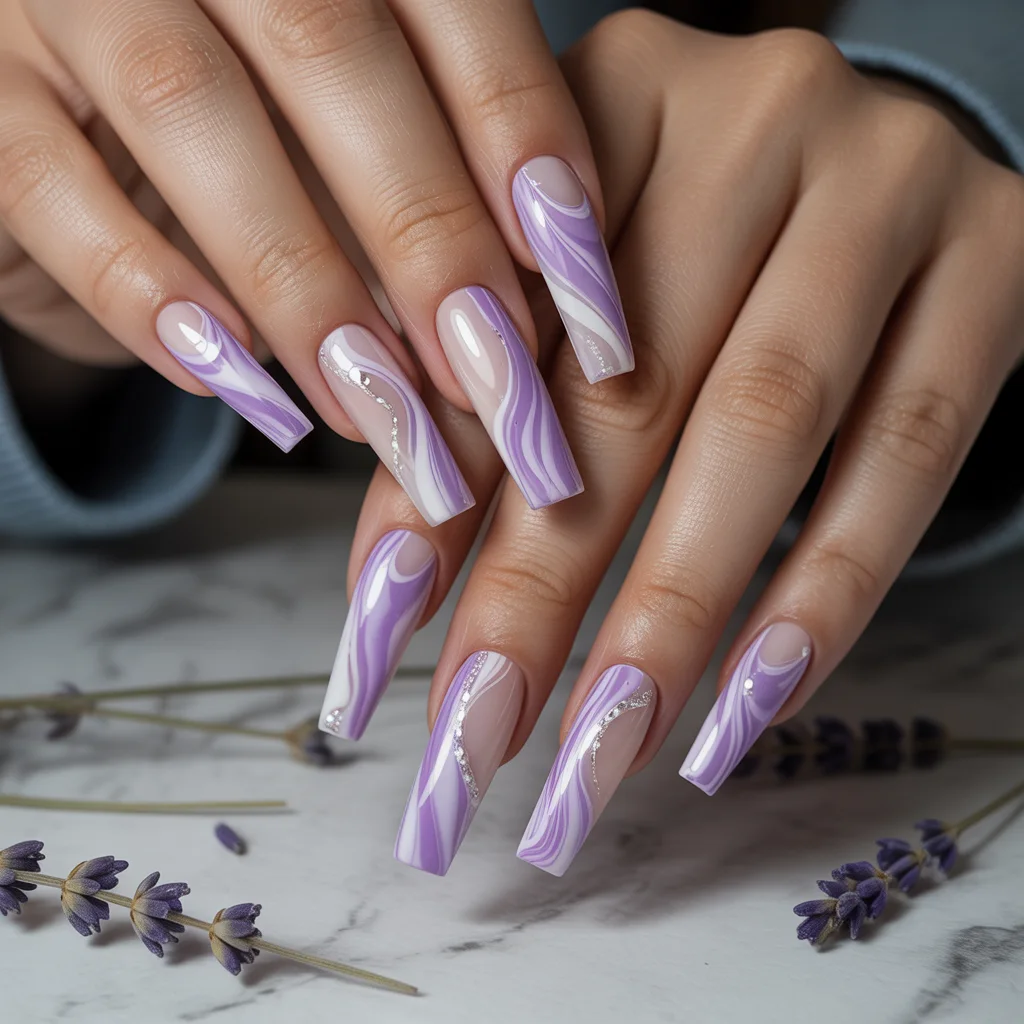 Lavender Swirl Nails