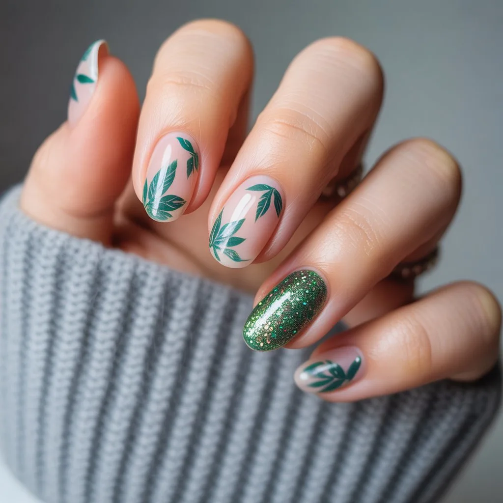 Leaf Glitter Dust Fade Nails