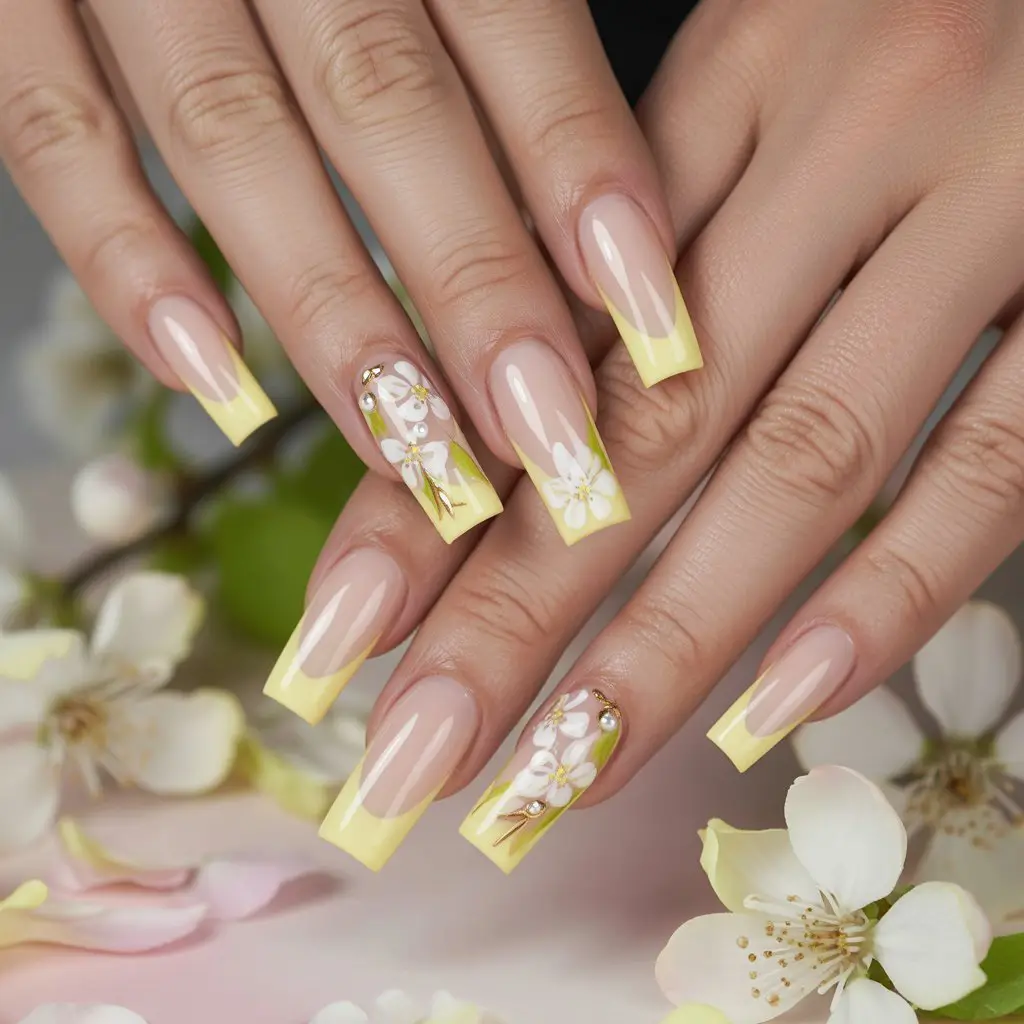 Lemon Blossom French Tips Nail