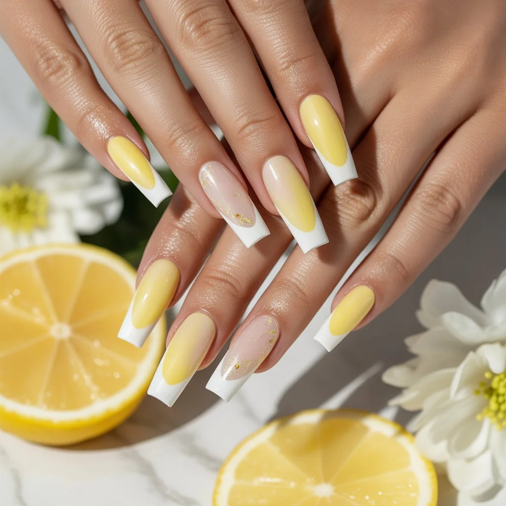 Lemon Ice White Tips Nail