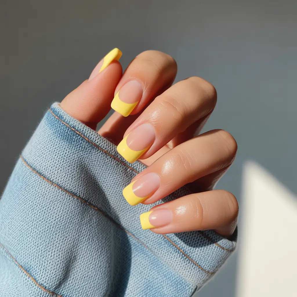 Lemon Yellow Micro French Tips Nail