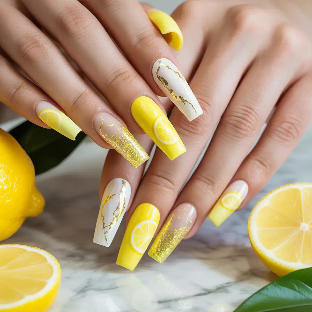 Lemon Zest Coffin Nails