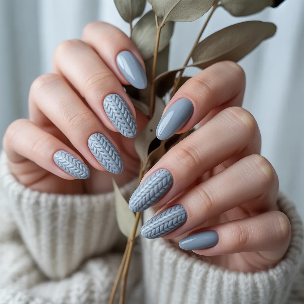 Light Grey Cozy Knit Nails