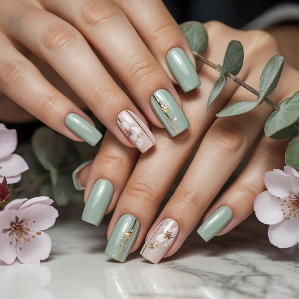Light Sage Square Nails