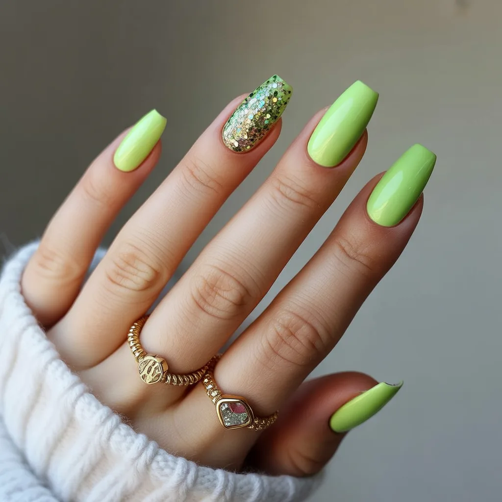 Lime Green Sparkle Nails