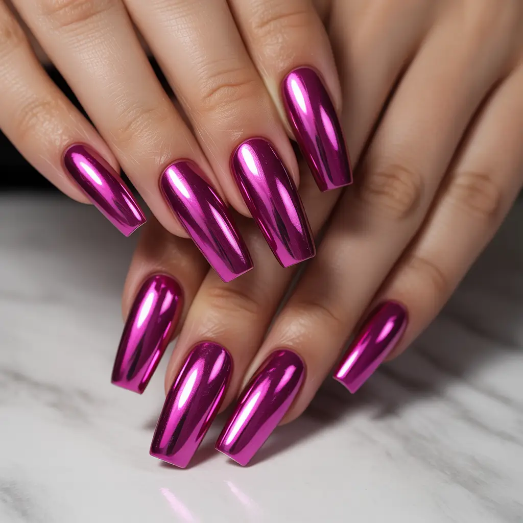 Magenta Chrome Shine Nails