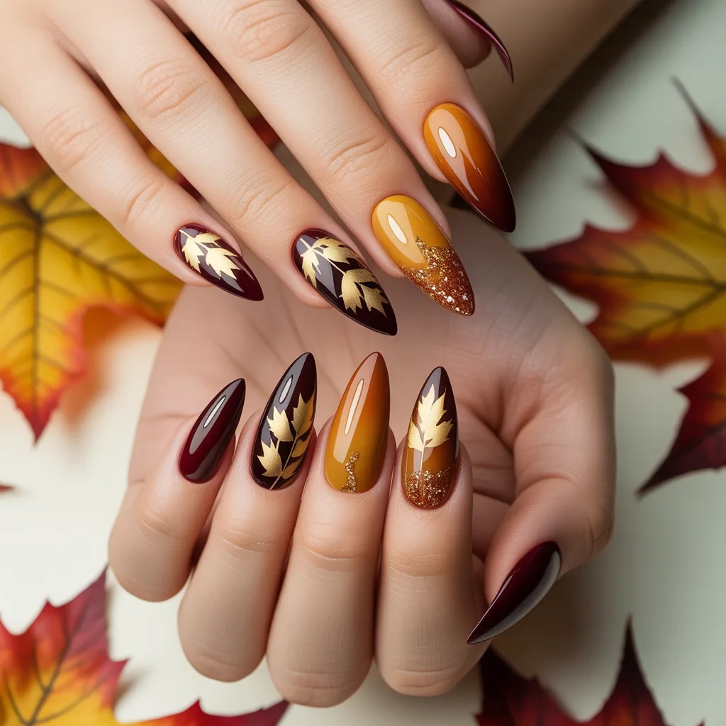 Maple Leaf Accent Nails