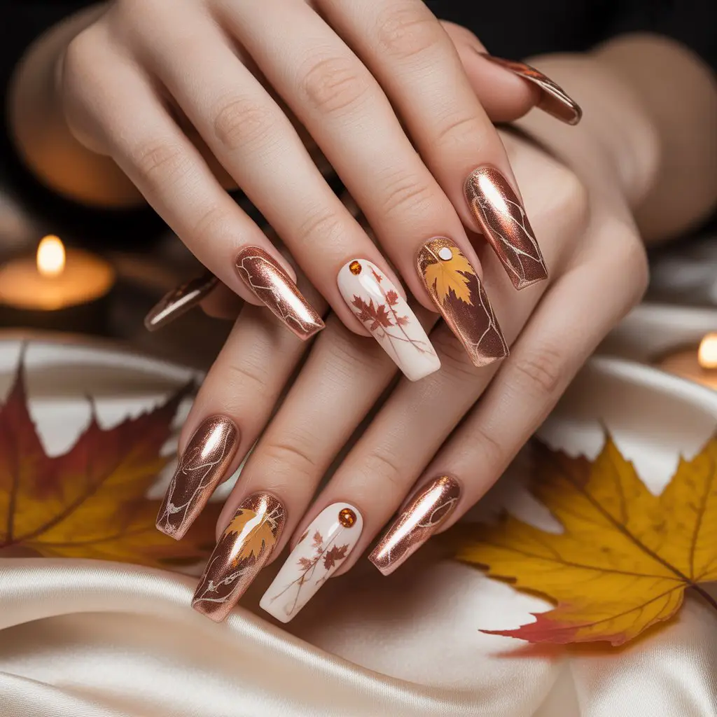 Maple Leaf Gold Veins Nail