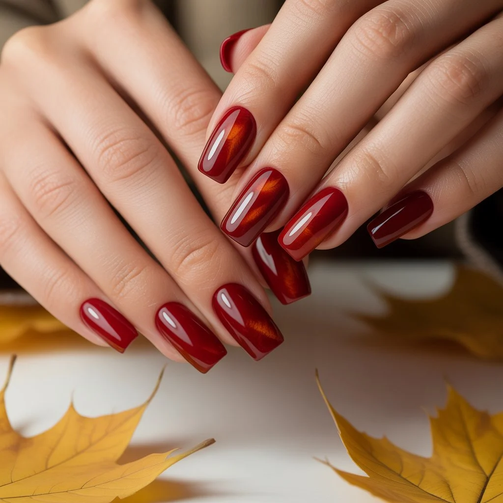 Maple Red Gloss Squares Nail