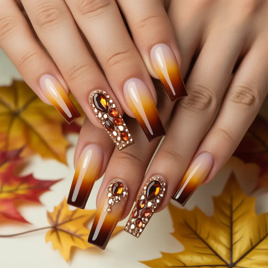 Maple Syrup Gem Fade Nails