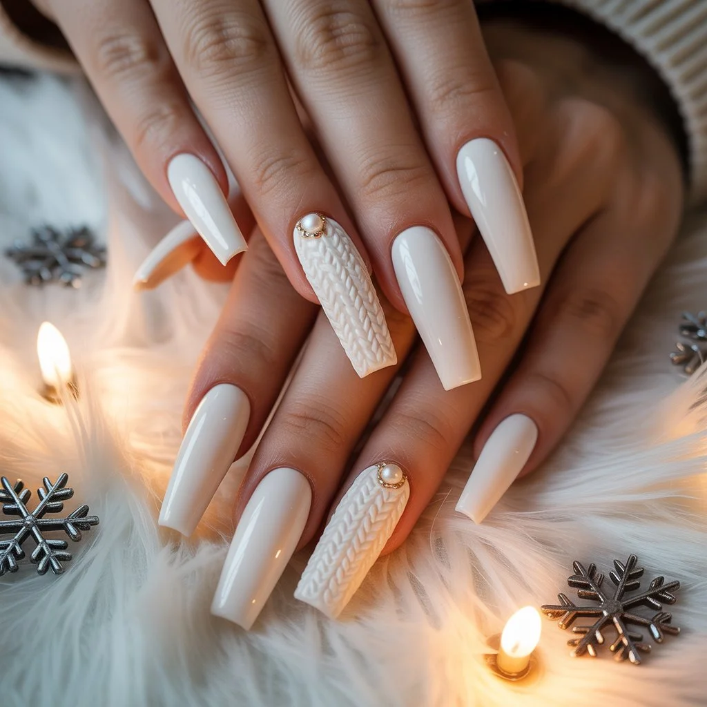 Marshmallow Knit Accent Nails