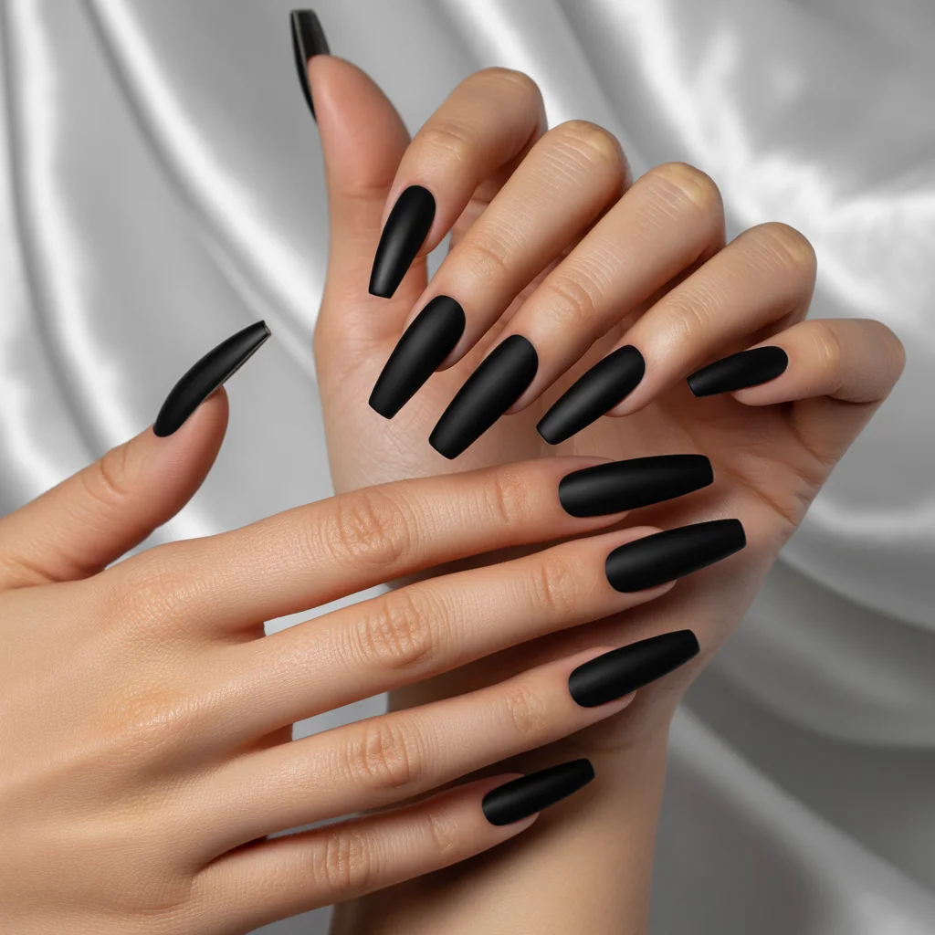 Matte Black Velvet Nails