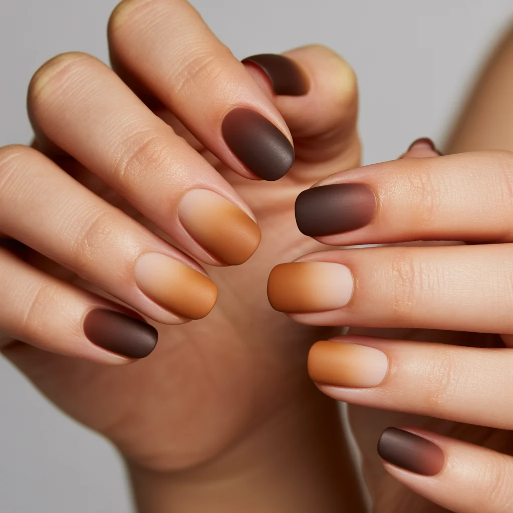 Matte Brown Ombre nails