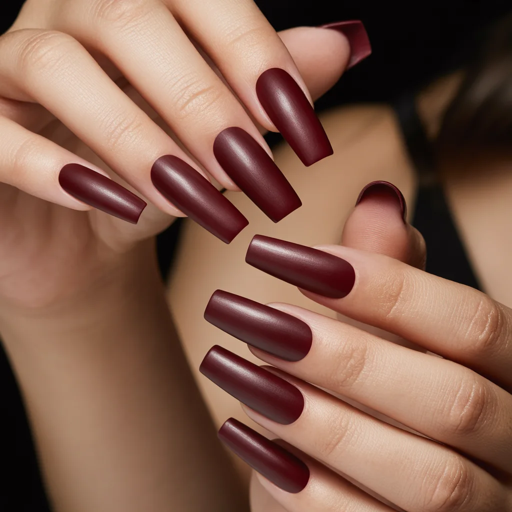 Matte Burgundy Velvet Nails