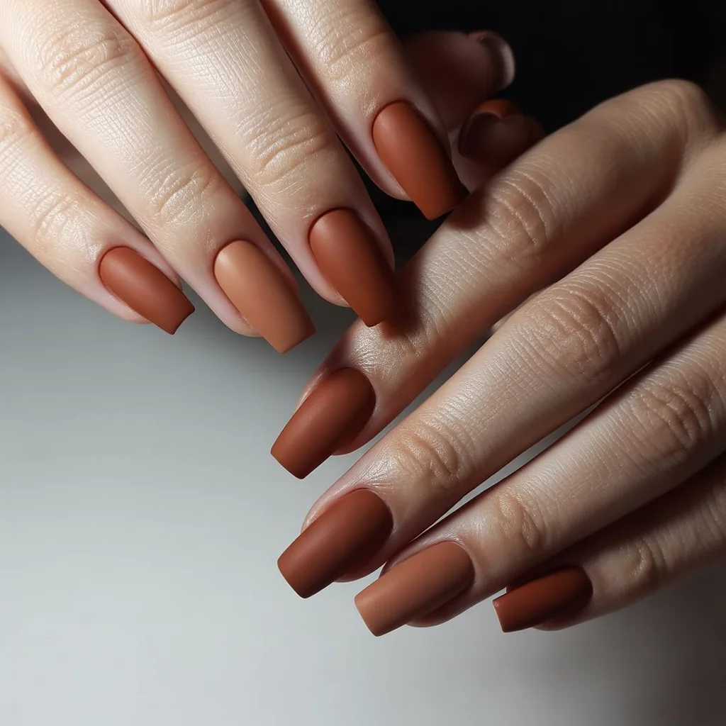 Matte Cinnamon Brown Nails