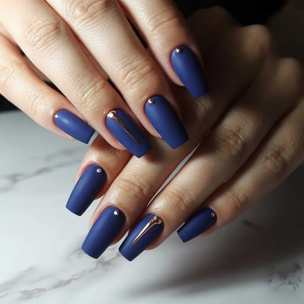 Matte Frosted Navy Nails