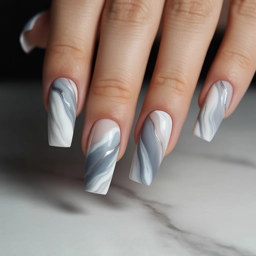 Matte Marble Winter Nails