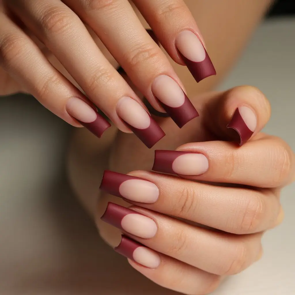 Matte Merlot French Tips Nail