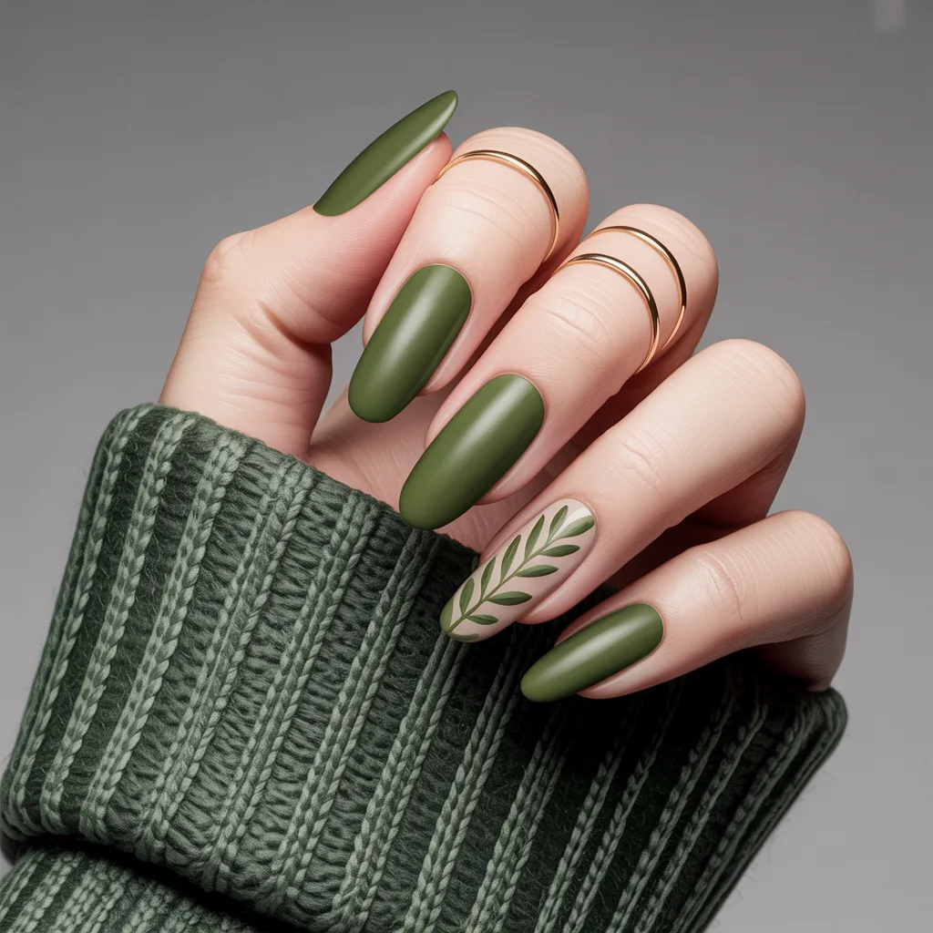 Matte Olive Green Nails