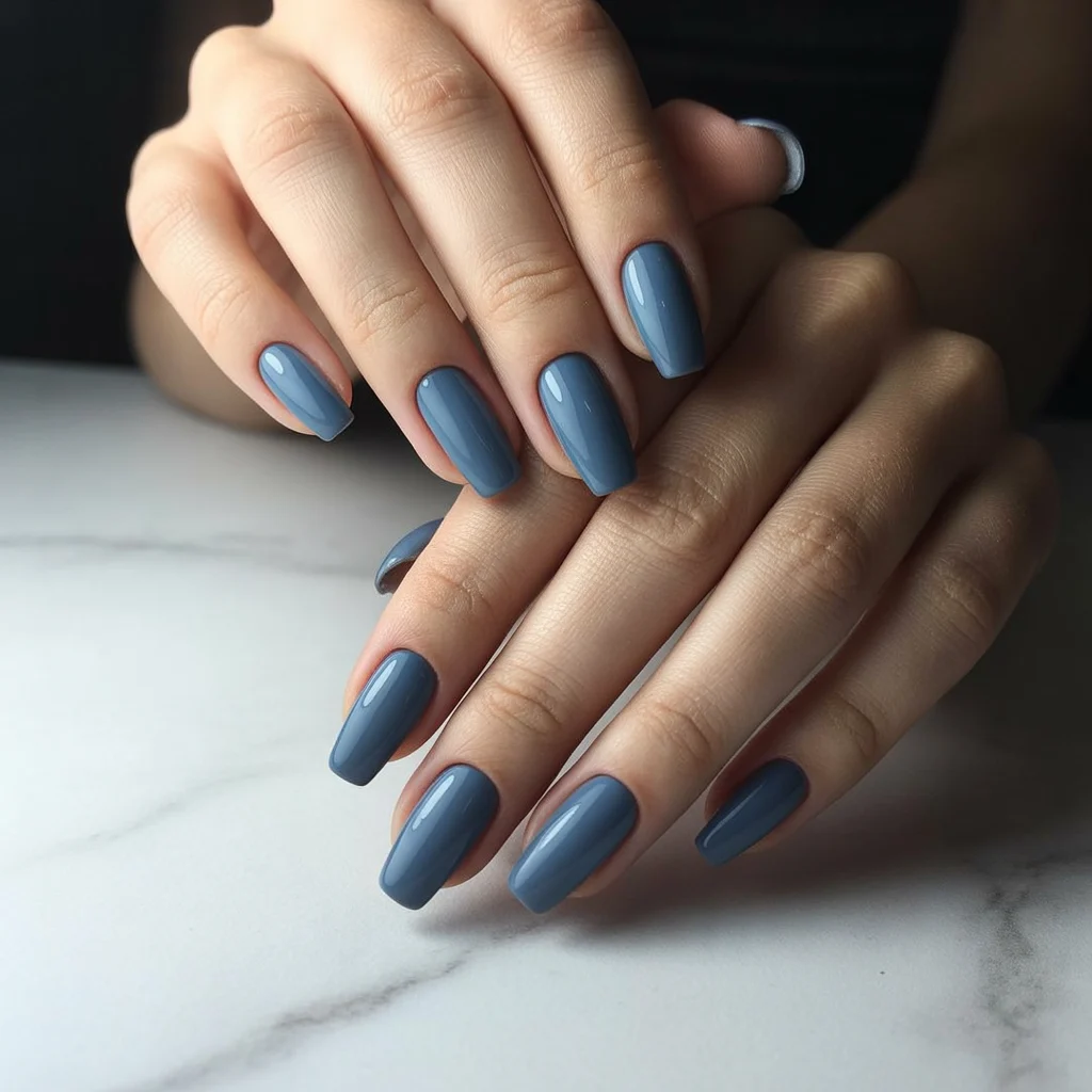 Matte Steel Blue Nails