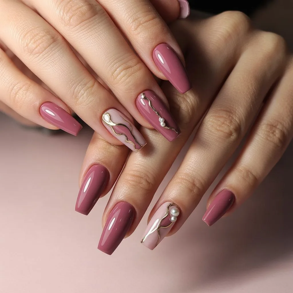 Mauve Pink Velvet Nails