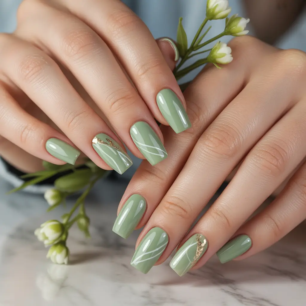 Meadow Green Minimal Nails
