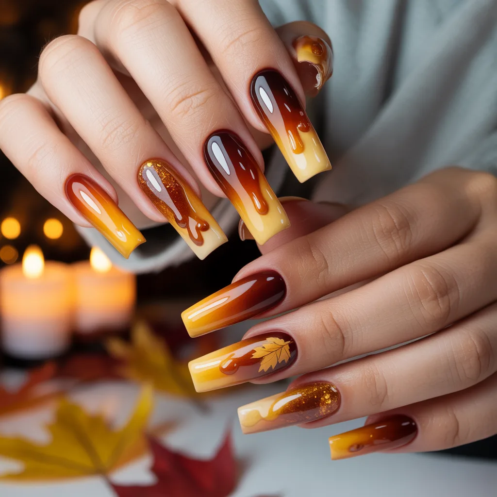 Melted Amber Drip Nails