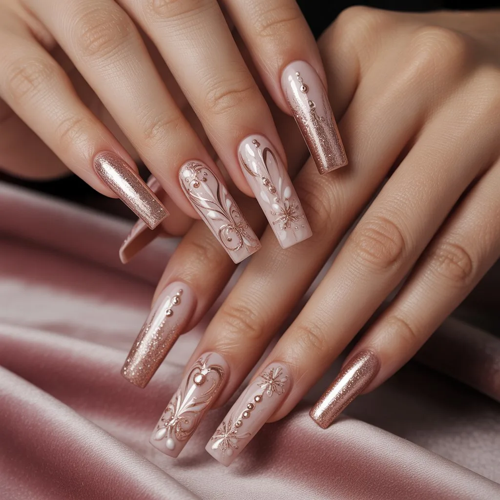 Metallic Blush Ornaments Nails