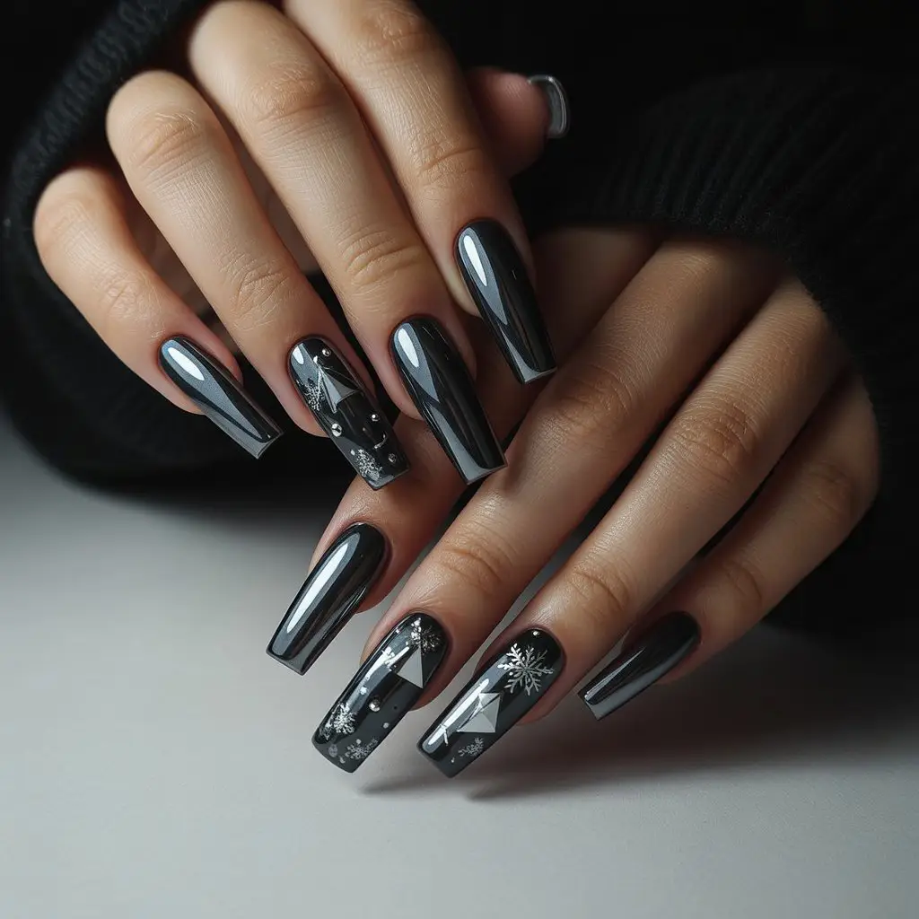 Metallic Coal Chrome Tips Nail