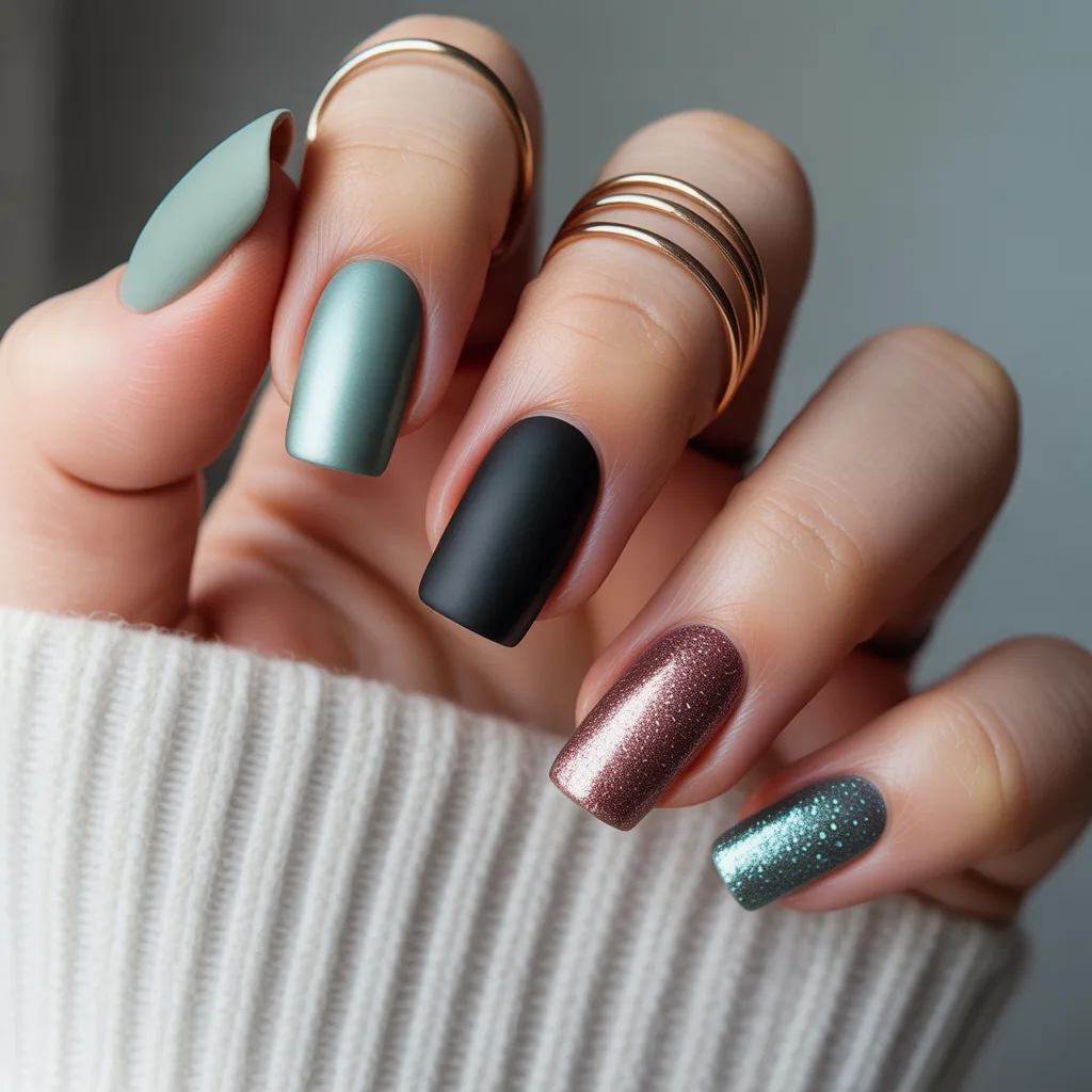 Metallic Matte Mix nails 