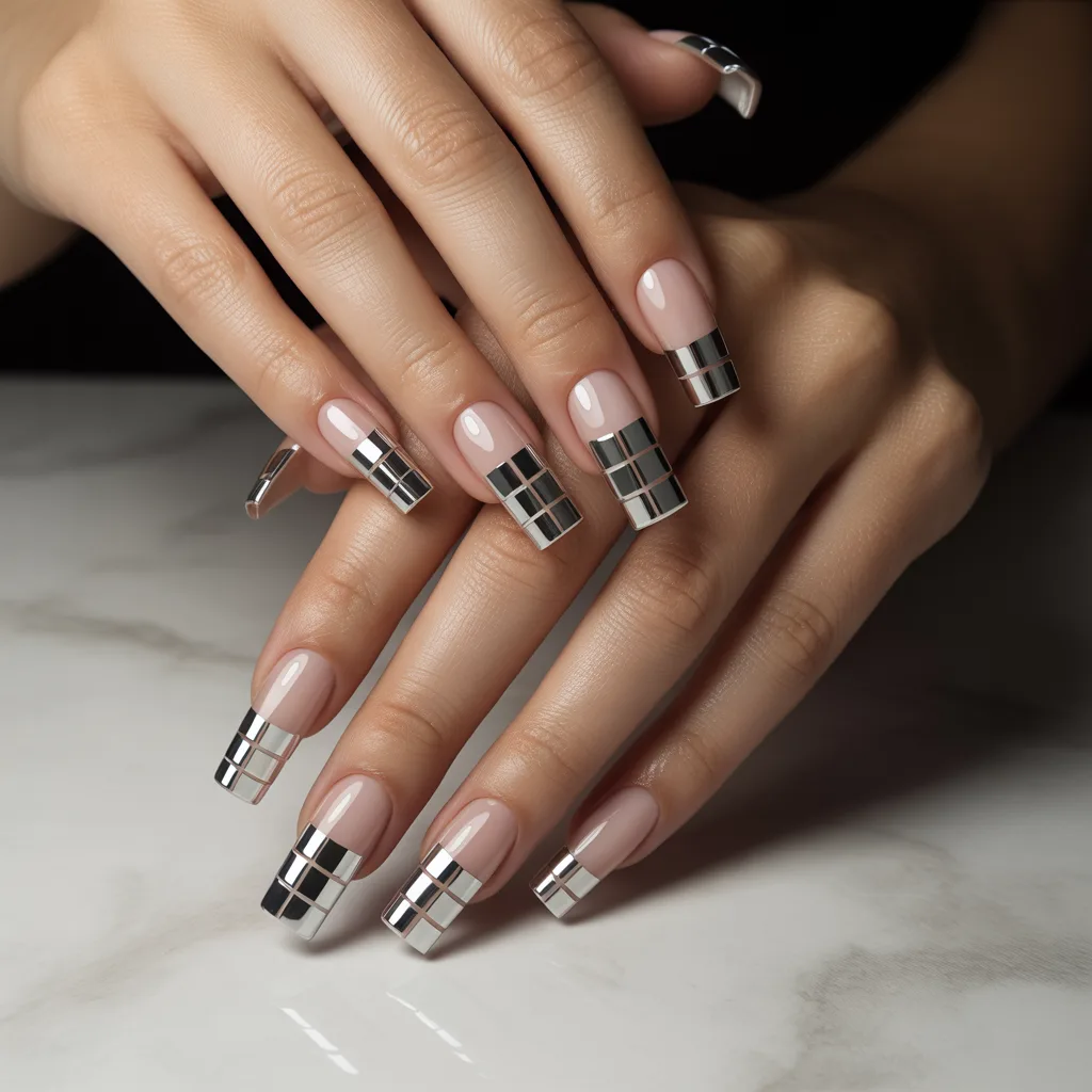 Metallic Silver Squares Nails